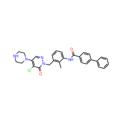 Cc1c(Cn2ncc(N3CCNCC3)c(Cl)c2=O)cccc1NC(=O)c1ccc(-c2ccccc2)cc1 ZINC000040862271