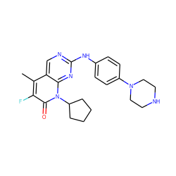 Cc1c(F)c(=O)n(C2CCCC2)c2nc(Nc3ccc(N4CCNCC4)cc3)ncc12 ZINC000013641551