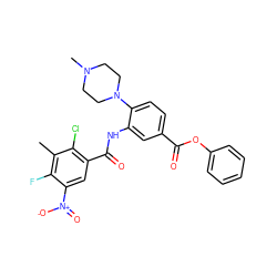 Cc1c(F)c([N+](=O)[O-])cc(C(=O)Nc2cc(C(=O)Oc3ccccc3)ccc2N2CCN(C)CC2)c1Cl ZINC001772619389