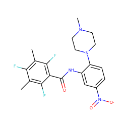 Cc1c(F)c(C)c(F)c(C(=O)Nc2cc([N+](=O)[O-])ccc2N2CCN(C)CC2)c1F ZINC000653857065