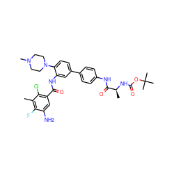 Cc1c(F)c(N)cc(C(=O)Nc2cc(-c3ccc(NC(=O)[C@H](C)NC(=O)OC(C)(C)C)cc3)ccc2N2CCN(C)CC2)c1Cl ZINC001772602985