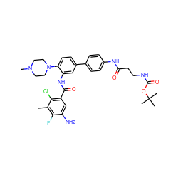 Cc1c(F)c(N)cc(C(=O)Nc2cc(-c3ccc(NC(=O)CCNC(=O)OC(C)(C)C)cc3)ccc2N2CCN(C)CC2)c1Cl ZINC001772613723