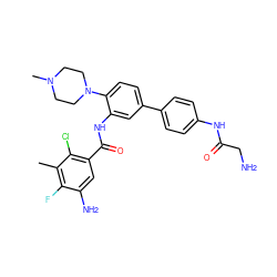 Cc1c(F)c(N)cc(C(=O)Nc2cc(-c3ccc(NC(=O)CN)cc3)ccc2N2CCN(C)CC2)c1Cl ZINC001772635913