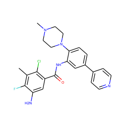 Cc1c(F)c(N)cc(C(=O)Nc2cc(-c3ccncc3)ccc2N2CCN(C)CC2)c1Cl ZINC001772603026