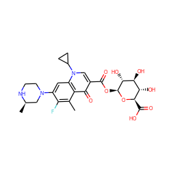 Cc1c(F)c(N2CCN[C@H](C)C2)cc2c1c(=O)c(C(=O)O[C@@H]1O[C@H](C(=O)O)[C@@H](O)[C@H](O)[C@H]1O)cn2C1CC1 ZINC000004099173
