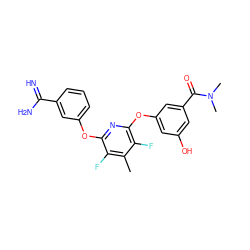 Cc1c(F)c(Oc2cccc(C(=N)N)c2)nc(Oc2cc(O)cc(C(=O)N(C)C)c2)c1F ZINC000013474037