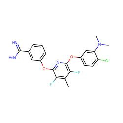 Cc1c(F)c(Oc2cccc(C(=N)N)c2)nc(Oc2ccc(Cl)c(N(C)C)c2)c1F ZINC000013474043