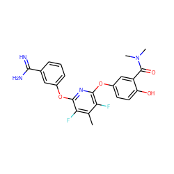 Cc1c(F)c(Oc2cccc(C(=N)N)c2)nc(Oc2ccc(O)c(C(=O)N(C)C)c2)c1F ZINC000013474032