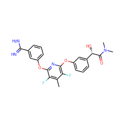 Cc1c(F)c(Oc2cccc(C(=N)N)c2)nc(Oc2cccc([C@H](O)C(=O)N(C)C)c2)c1F ZINC000013474000