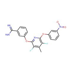 Cc1c(F)c(Oc2cccc(C(=N)N)c2)nc(Oc2cccc([N+](=O)[O-])c2)c1F ZINC000013474011