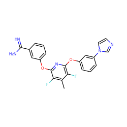 Cc1c(F)c(Oc2cccc(C(=N)N)c2)nc(Oc2cccc(-n3ccnc3)c2)c1F ZINC000013474021