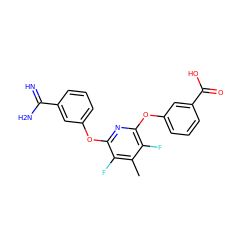 Cc1c(F)c(Oc2cccc(C(=N)N)c2)nc(Oc2cccc(C(=O)O)c2)c1F ZINC000013473986