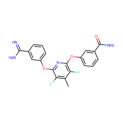 Cc1c(F)c(Oc2cccc(C(=N)N)c2)nc(Oc2cccc(C(N)=O)c2)c1F ZINC000013473984