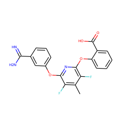 Cc1c(F)c(Oc2cccc(C(=N)N)c2)nc(Oc2ccccc2C(=O)O)c1F ZINC000028524257