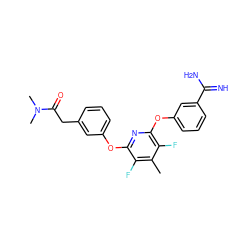 Cc1c(F)c(Oc2cccc(CC(=O)N(C)C)c2)nc(Oc2cccc(C(=N)N)c2)c1F ZINC000013473996