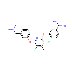 Cc1c(F)c(Oc2cccc(CN(C)C)c2)nc(Oc2cccc(C(=N)N)c2)c1F ZINC000013474010