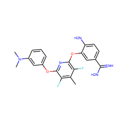 Cc1c(F)c(Oc2cccc(N(C)C)c2)nc(Oc2cc(C(=N)N)ccc2N)c1F ZINC000013474058