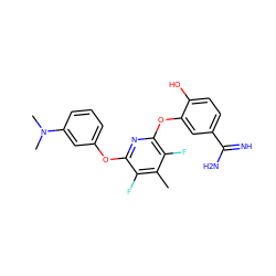 Cc1c(F)c(Oc2cccc(N(C)C)c2)nc(Oc2cc(C(=N)N)ccc2O)c1F ZINC000013474060