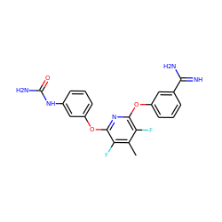 Cc1c(F)c(Oc2cccc(NC(N)=O)c2)nc(Oc2cccc(C(=N)N)c2)c1F ZINC000013474019