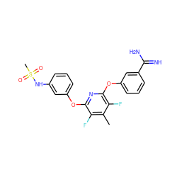 Cc1c(F)c(Oc2cccc(NS(C)(=O)=O)c2)nc(Oc2cccc(C(=N)N)c2)c1F ZINC000013474017