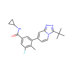 Cc1c(F)cc(C(=O)NC2CC2)cc1-c1ccn2c(C(C)(C)C)nnc2c1 ZINC000068119991