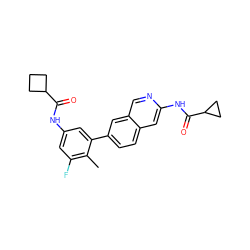 Cc1c(F)cc(NC(=O)C2CCC2)cc1-c1ccc2cc(NC(=O)C3CC3)ncc2c1 ZINC000144326013