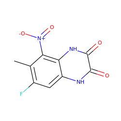 Cc1c(F)cc2[nH]c(=O)c(=O)[nH]c2c1[N+](=O)[O-] ZINC000013761201