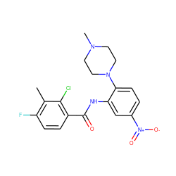 Cc1c(F)ccc(C(=O)Nc2cc([N+](=O)[O-])ccc2N2CCN(C)CC2)c1Cl ZINC000095589389