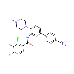 Cc1c(F)ccc(C(=O)Nc2cc(-c3ccc(C#N)cc3)ccc2N2CCN(C)CC2)c1Cl ZINC000653882358