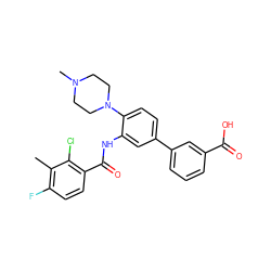 Cc1c(F)ccc(C(=O)Nc2cc(-c3cccc(C(=O)O)c3)ccc2N2CCN(C)CC2)c1Cl ZINC000653882280