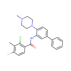 Cc1c(F)ccc(C(=O)Nc2cc(-c3ccccc3)ccc2N2CCN(C)CC2)c1Cl ZINC000653882299