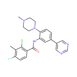 Cc1c(F)ccc(C(=O)Nc2cc(-c3cncnc3)ccc2N2CCN(C)CC2)c1Cl ZINC000653861870