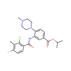 Cc1c(F)ccc(C(=O)Nc2cc(C(=O)OC(C)C)ccc2N2CCN(C)CC2)c1Cl ZINC001772582789