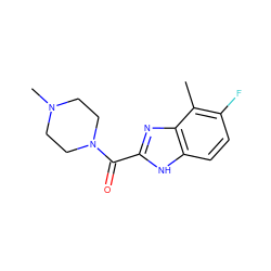 Cc1c(F)ccc2[nH]c(C(=O)N3CCN(C)CC3)nc12 ZINC000027109845