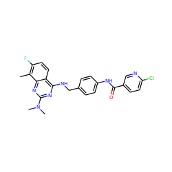 Cc1c(F)ccc2c(NCc3ccc(NC(=O)c4ccc(Cl)nc4)cc3)nc(N(C)C)nc12 ZINC000141743003