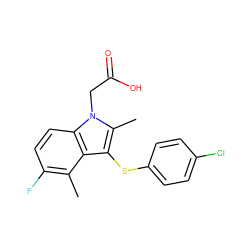 Cc1c(F)ccc2c1c(Sc1ccc(Cl)cc1)c(C)n2CC(=O)O ZINC000038931927