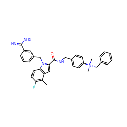 Cc1c(F)ccc2c1cc(C(=O)NCc1ccc([N+](C)(C)Cc3ccccc3)cc1)n2Cc1cccc(C(=N)N)c1 ZINC000014954012