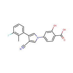 Cc1c(F)cccc1-c1cn(-c2ccc(C(=O)O)c(O)c2)cc1C#N ZINC000200828989