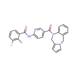 Cc1c(F)cccc1C(=O)Nc1ccc(C(=O)N2Cc3cccn3Cc3ccccc32)cn1 ZINC000000838555