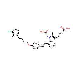 Cc1c(F)cccc1CCCCOc1ccc(/C=C/c2cccc3c(CCCC(=O)O)c(C)n(CC(=O)O)c23)cc1 ZINC000473247510