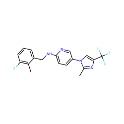 Cc1c(F)cccc1CNc1ccc(-n2cc(C(F)(F)F)nc2C)cn1 ZINC000149811292