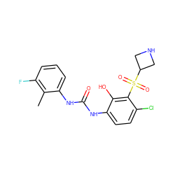 Cc1c(F)cccc1NC(=O)Nc1ccc(Cl)c(S(=O)(=O)C2CNC2)c1O ZINC000115477132