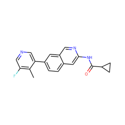 Cc1c(F)cncc1-c1ccc2cc(NC(=O)C3CC3)ncc2c1 ZINC000169700009