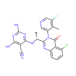 Cc1c(F)cncc1-n1c([C@@H](C)Nc2nc(N)nc(N)c2C#N)nc2cccc(Cl)c2c1=O ZINC000220858130