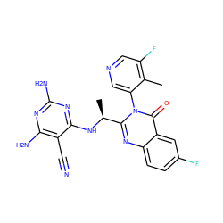 Cc1c(F)cncc1-n1c([C@H](C)Nc2nc(N)nc(N)c2C#N)nc2ccc(F)cc2c1=O ZINC000220865373