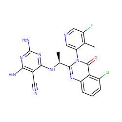 Cc1c(F)cncc1-n1c([C@H](C)Nc2nc(N)nc(N)c2C#N)nc2cccc(Cl)c2c1=O ZINC000220855860