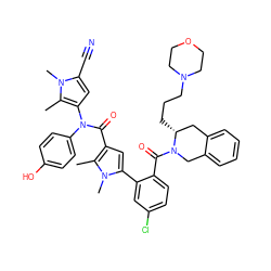 Cc1c(N(C(=O)c2cc(-c3cc(Cl)ccc3C(=O)N3Cc4ccccc4C[C@H]3CCCN3CCOCC3)n(C)c2C)c2ccc(O)cc2)cc(C#N)n1C ZINC000261078602