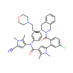 Cc1c(N(C(=O)c2cc(-c3cc(Cl)ccc3C(=O)N3Cc4ccccc4C[C@H]3CCCN3CCOCC3)n(C)c2C)c2ccccc2)cc(C#N)n1C ZINC000261114886