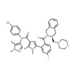 Cc1c(N(C(=O)c2cc(-c3cc(F)ccc3C(=O)N3Cc4ccccc4C[C@H]3CN3CCOCC3)n(C)c2C)c2ccc(O)cc2)cnn1C ZINC000261175868