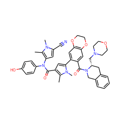 Cc1c(N(C(=O)c2cc(-c3cc4c(cc3C(=O)N3Cc5ccccc5C[C@H]3CN3CCOCC3)OCCO4)n(C)c2C)c2ccc(O)cc2)cc(C#N)n1C ZINC000261178912